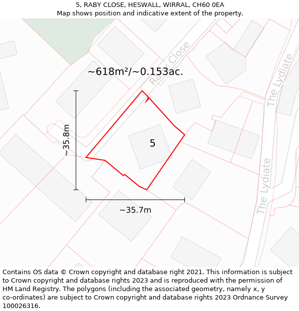 5, RABY CLOSE, HESWALL, WIRRAL, CH60 0EA: Plot and title map