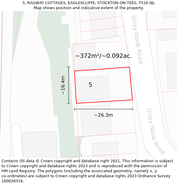 5, RAILWAY COTTAGES, EAGLESCLIFFE, STOCKTON-ON-TEES, TS16 0JL: Plot and title map