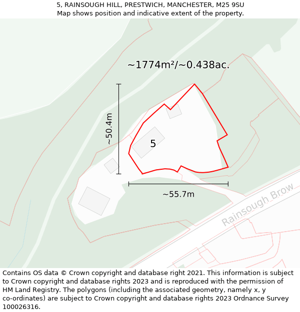 5, RAINSOUGH HILL, PRESTWICH, MANCHESTER, M25 9SU: Plot and title map