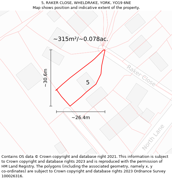 5, RAKER CLOSE, WHELDRAKE, YORK, YO19 6NE: Plot and title map