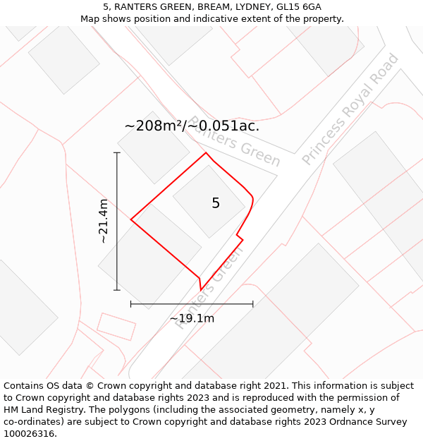 5, RANTERS GREEN, BREAM, LYDNEY, GL15 6GA: Plot and title map