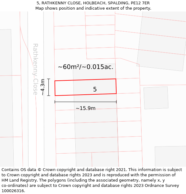 5, RATHKENNY CLOSE, HOLBEACH, SPALDING, PE12 7ER: Plot and title map