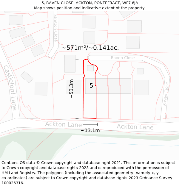 5, RAVEN CLOSE, ACKTON, PONTEFRACT, WF7 6JA: Plot and title map