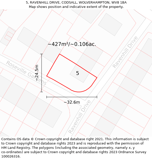 5, RAVENHILL DRIVE, CODSALL, WOLVERHAMPTON, WV8 1BA: Plot and title map