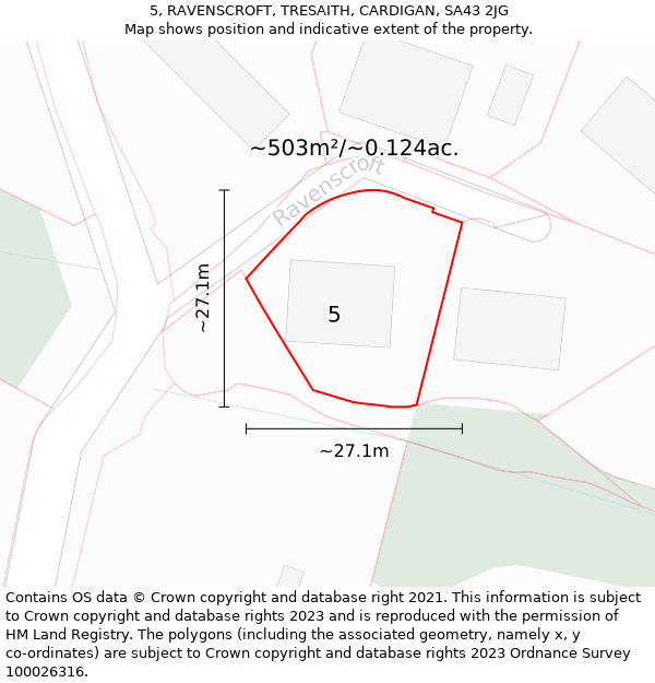 5, RAVENSCROFT, TRESAITH, CARDIGAN, SA43 2JG: Plot and title map