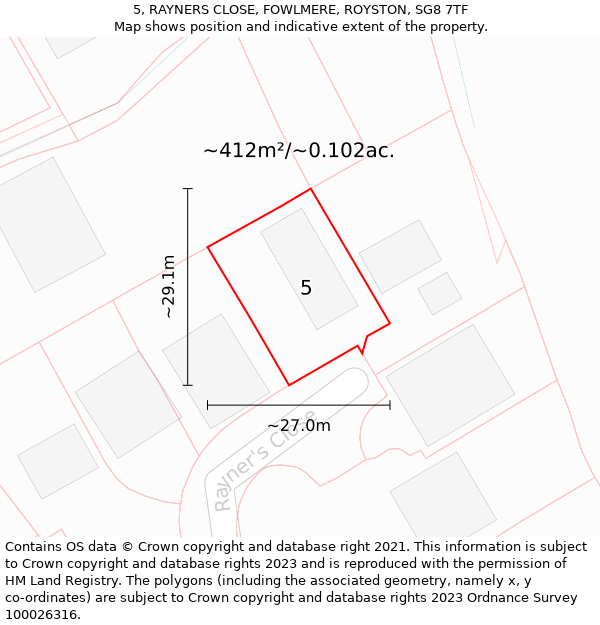 5, RAYNERS CLOSE, FOWLMERE, ROYSTON, SG8 7TF: Plot and title map