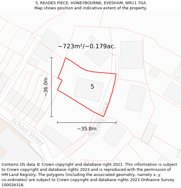 5, READES PIECE, HONEYBOURNE, EVESHAM, WR11 7GA: Plot and title map