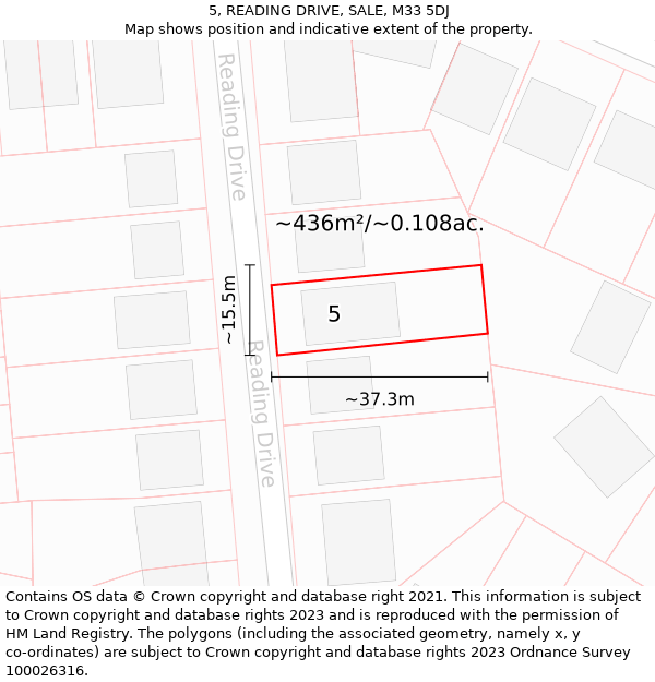 5, READING DRIVE, SALE, M33 5DJ: Plot and title map