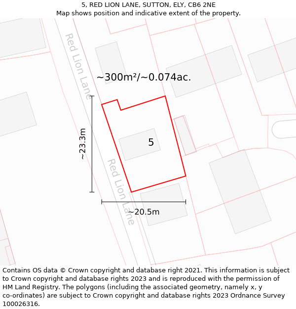 5, RED LION LANE, SUTTON, ELY, CB6 2NE: Plot and title map