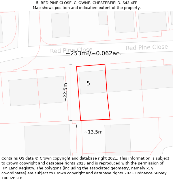 5, RED PINE CLOSE, CLOWNE, CHESTERFIELD, S43 4FP: Plot and title map