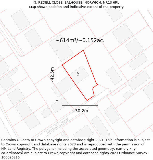 5, REDELL CLOSE, SALHOUSE, NORWICH, NR13 6RL: Plot and title map