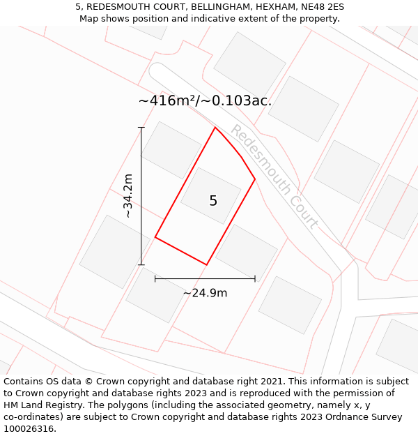 5, REDESMOUTH COURT, BELLINGHAM, HEXHAM, NE48 2ES: Plot and title map