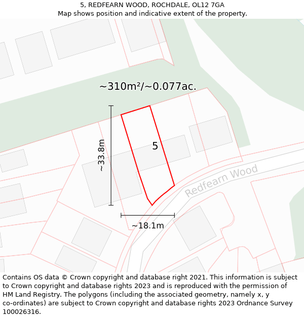 5, REDFEARN WOOD, ROCHDALE, OL12 7GA: Plot and title map