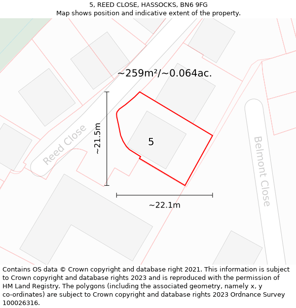5, REED CLOSE, HASSOCKS, BN6 9FG: Plot and title map
