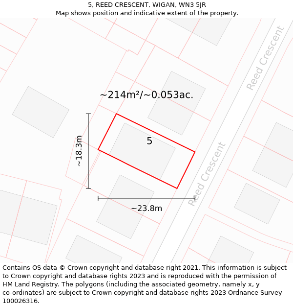 5, REED CRESCENT, WIGAN, WN3 5JR: Plot and title map