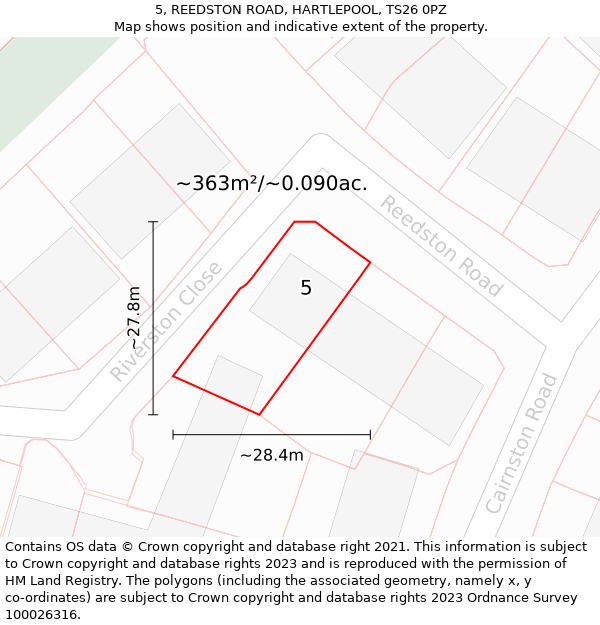 5, REEDSTON ROAD, HARTLEPOOL, TS26 0PZ: Plot and title map