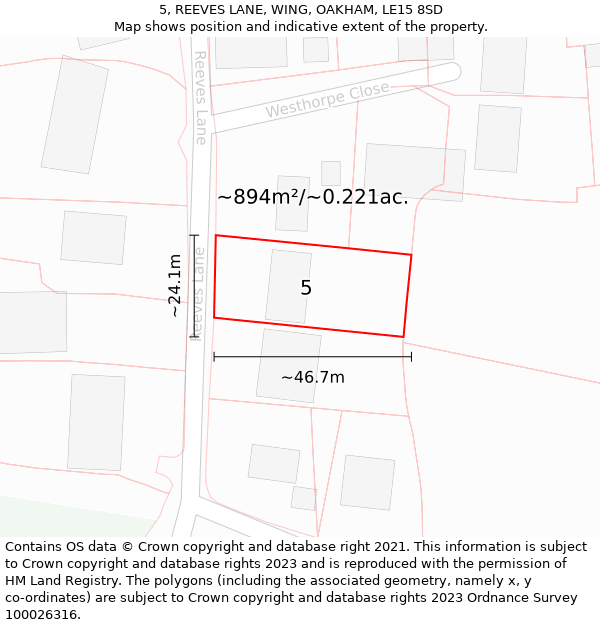 5, REEVES LANE, WING, OAKHAM, LE15 8SD: Plot and title map