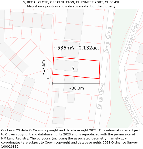 5, REGAL CLOSE, GREAT SUTTON, ELLESMERE PORT, CH66 4XU: Plot and title map