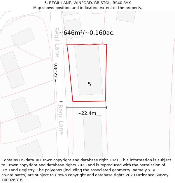 5, REGIL LANE, WINFORD, BRISTOL, BS40 8AX: Plot and title map