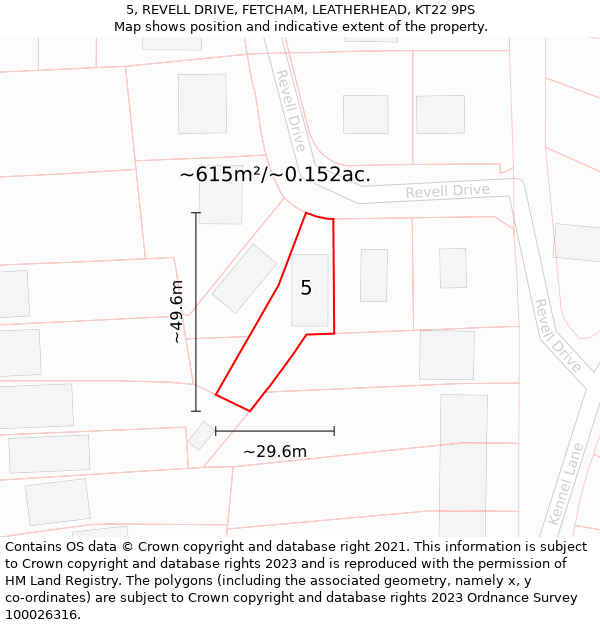 5, REVELL DRIVE, FETCHAM, LEATHERHEAD, KT22 9PS: Plot and title map
