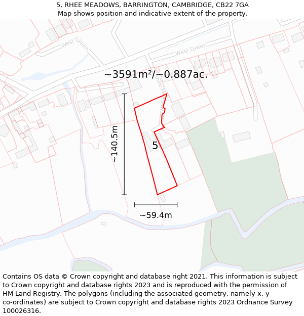 5, RHEE MEADOWS, BARRINGTON, CAMBRIDGE, CB22 7GA: Plot and title map