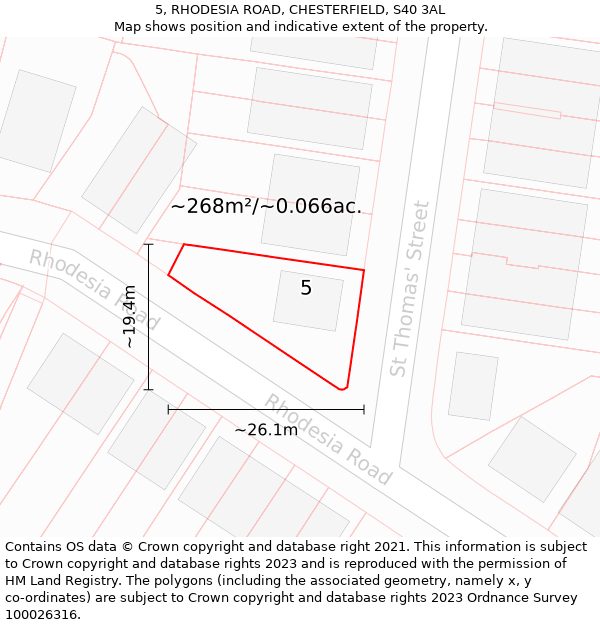 5, RHODESIA ROAD, CHESTERFIELD, S40 3AL: Plot and title map