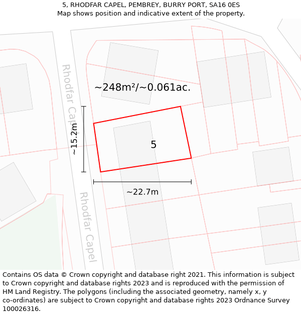 5, RHODFAR CAPEL, PEMBREY, BURRY PORT, SA16 0ES: Plot and title map