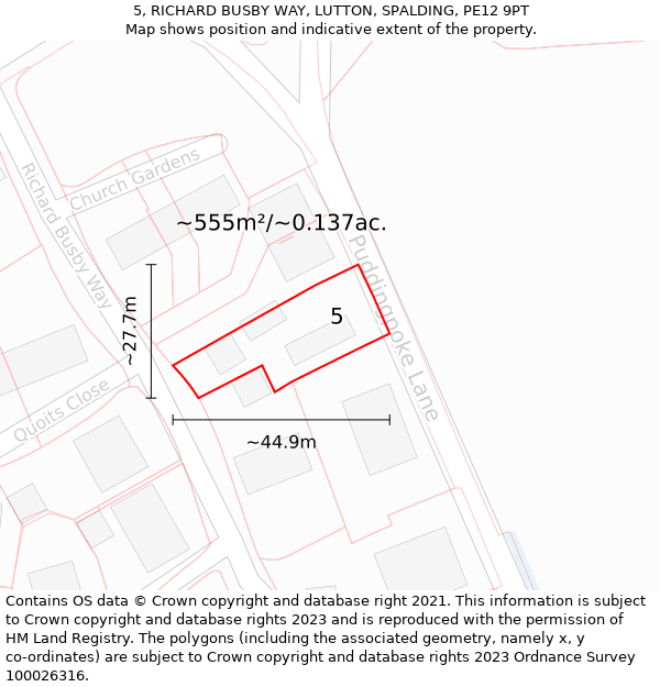 5, RICHARD BUSBY WAY, LUTTON, SPALDING, PE12 9PT: Plot and title map