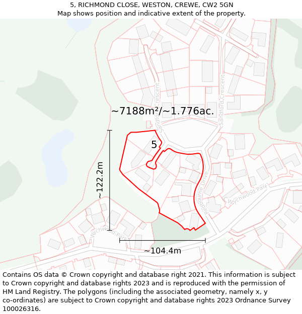 5, RICHMOND CLOSE, WESTON, CREWE, CW2 5GN: Plot and title map