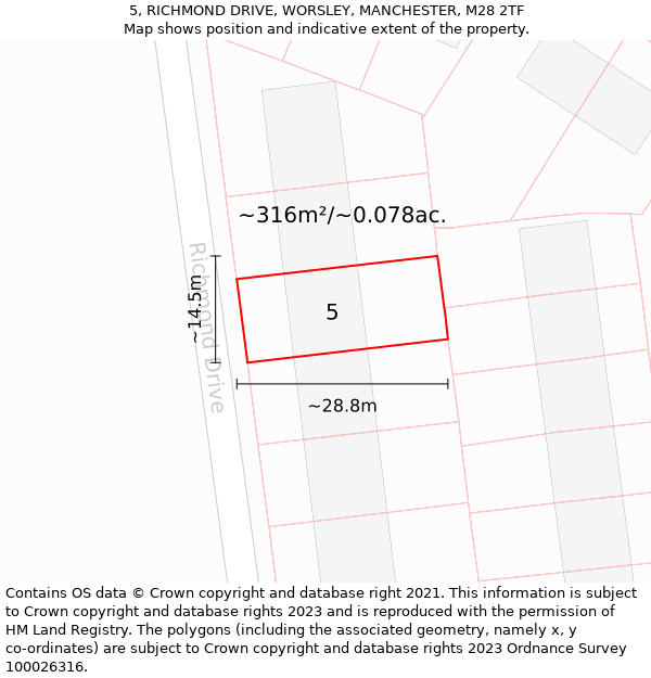 5, RICHMOND DRIVE, WORSLEY, MANCHESTER, M28 2TF: Plot and title map