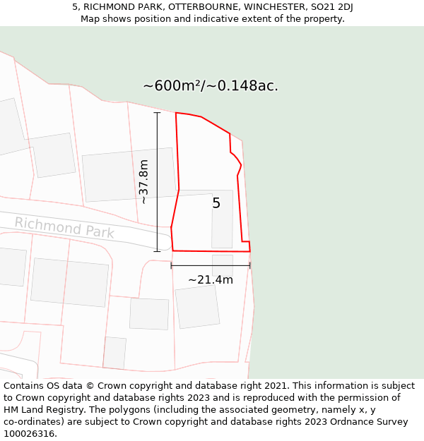 5, RICHMOND PARK, OTTERBOURNE, WINCHESTER, SO21 2DJ: Plot and title map