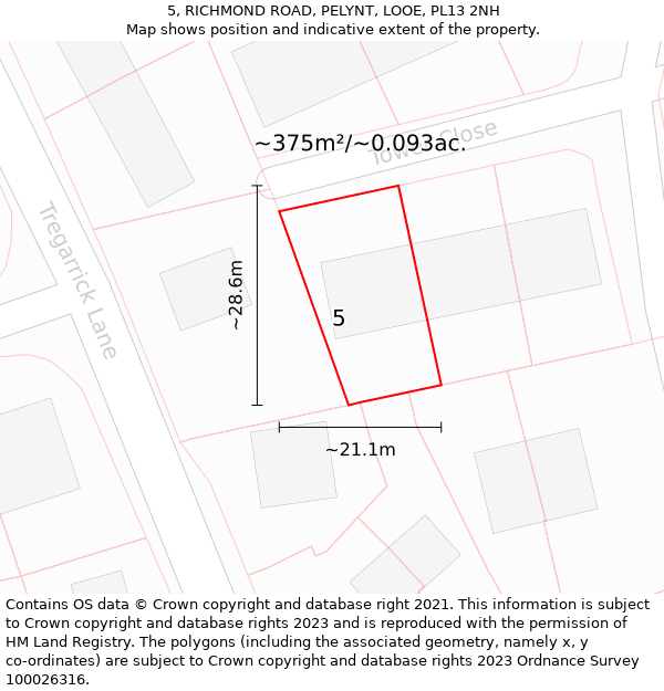 5, RICHMOND ROAD, PELYNT, LOOE, PL13 2NH: Plot and title map