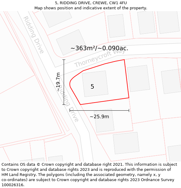 5, RIDDING DRIVE, CREWE, CW1 4FU: Plot and title map