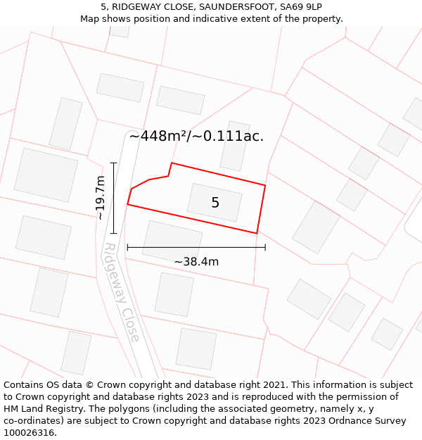 5, RIDGEWAY CLOSE, SAUNDERSFOOT, SA69 9LP: Plot and title map