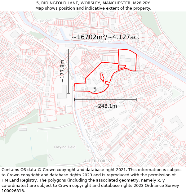 5, RIDINGFOLD LANE, WORSLEY, MANCHESTER, M28 2PY: Plot and title map