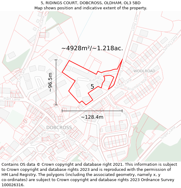 5, RIDINGS COURT, DOBCROSS, OLDHAM, OL3 5BD: Plot and title map