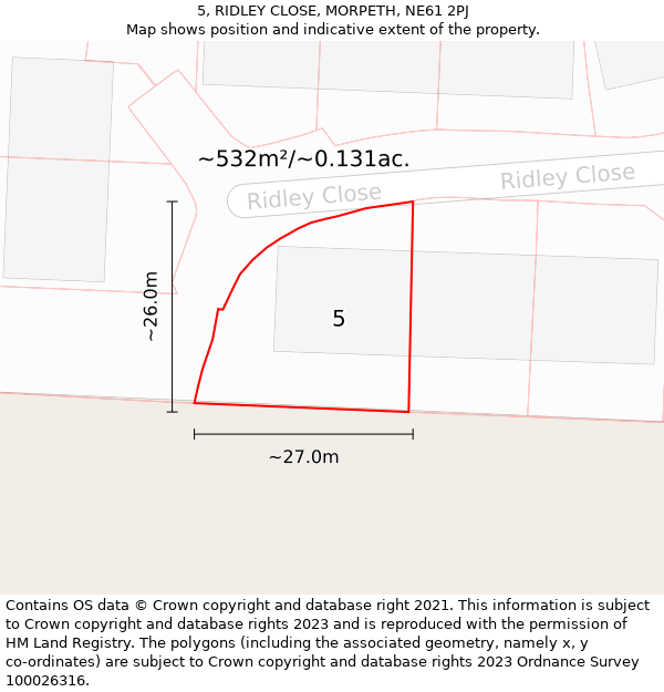 5, RIDLEY CLOSE, MORPETH, NE61 2PJ: Plot and title map