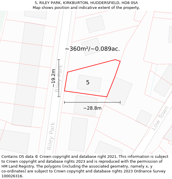 5, RILEY PARK, KIRKBURTON, HUDDERSFIELD, HD8 0SA: Plot and title map