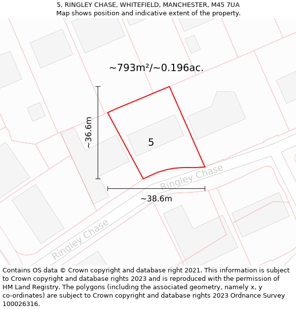 5, RINGLEY CHASE, WHITEFIELD, MANCHESTER, M45 7UA: Plot and title map