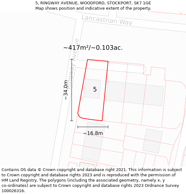 5, RINGWAY AVENUE, WOODFORD, STOCKPORT, SK7 1GE: Plot and title map