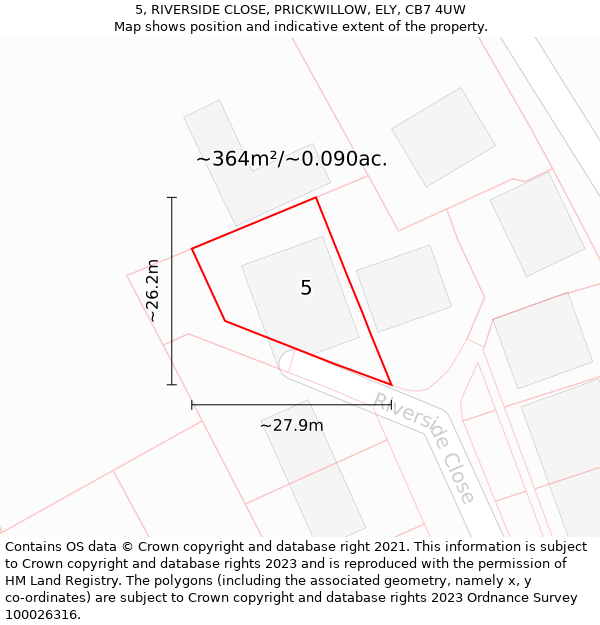 5, RIVERSIDE CLOSE, PRICKWILLOW, ELY, CB7 4UW: Plot and title map