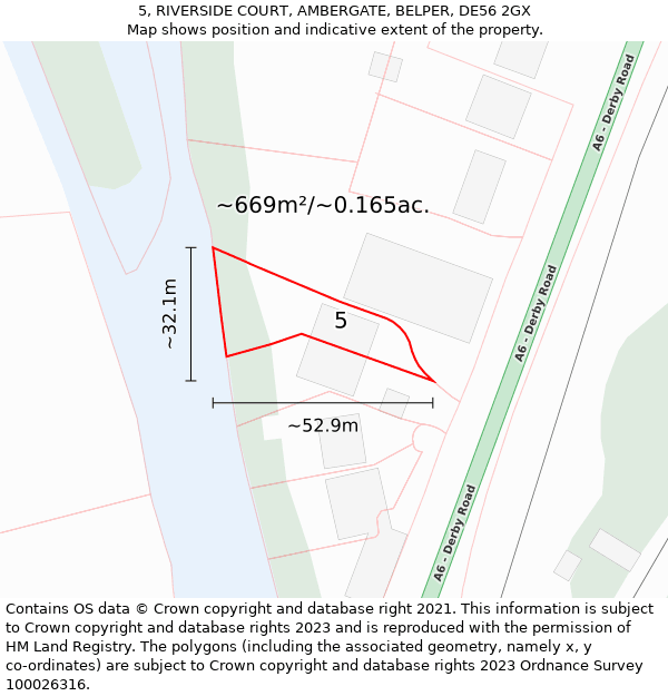 5, RIVERSIDE COURT, AMBERGATE, BELPER, DE56 2GX: Plot and title map