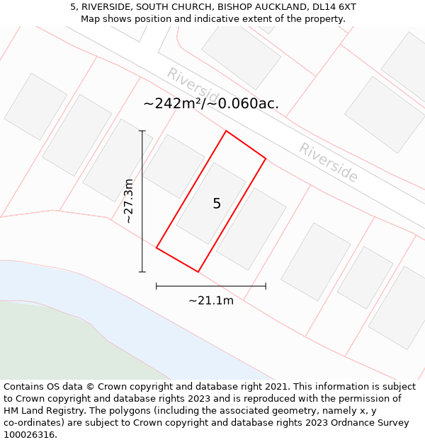 5, RIVERSIDE, SOUTH CHURCH, BISHOP AUCKLAND, DL14 6XT: Plot and title map