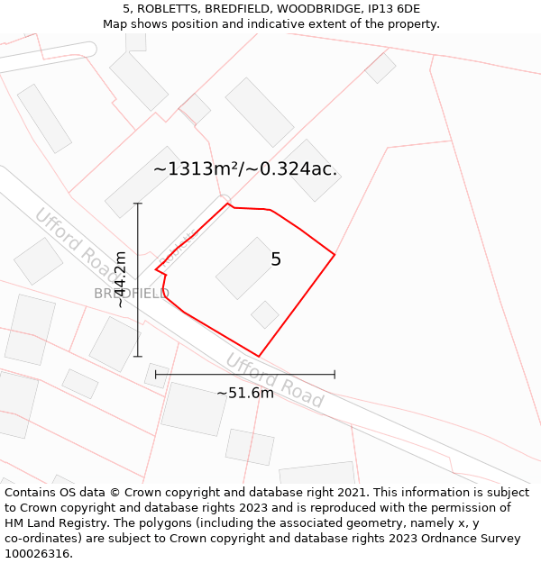 5, ROBLETTS, BREDFIELD, WOODBRIDGE, IP13 6DE: Plot and title map