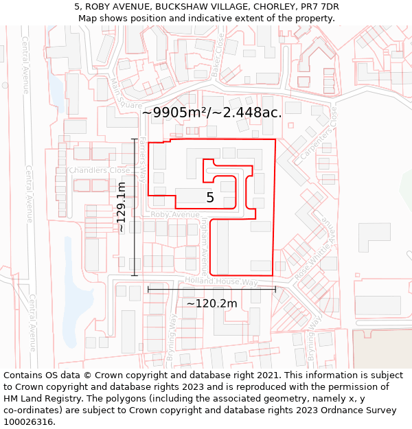 5, ROBY AVENUE, BUCKSHAW VILLAGE, CHORLEY, PR7 7DR: Plot and title map