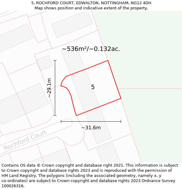 5, ROCHFORD COURT, EDWALTON, NOTTINGHAM, NG12 4DH: Plot and title map