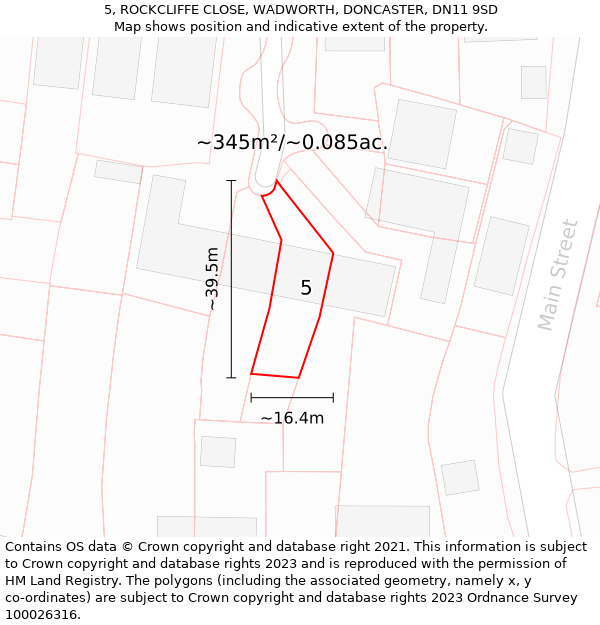 5, ROCKCLIFFE CLOSE, WADWORTH, DONCASTER, DN11 9SD: Plot and title map