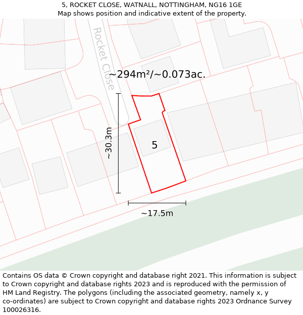 5, ROCKET CLOSE, WATNALL, NOTTINGHAM, NG16 1GE: Plot and title map