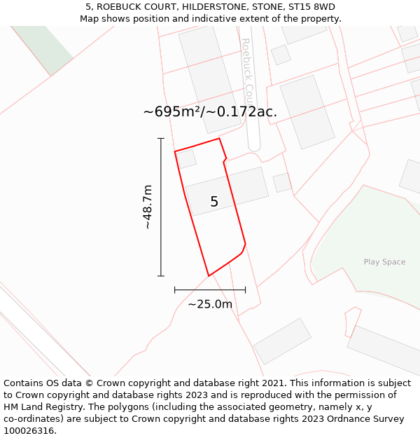 5, ROEBUCK COURT, HILDERSTONE, STONE, ST15 8WD: Plot and title map