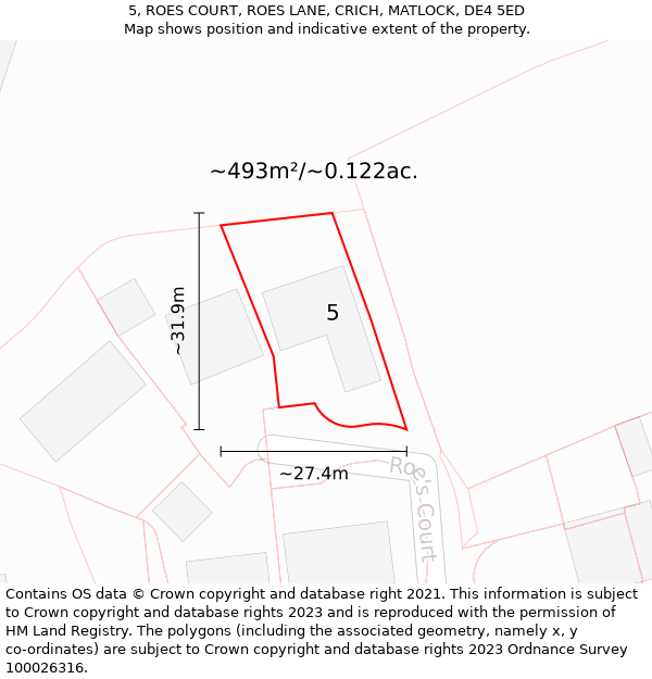 5, ROES COURT, ROES LANE, CRICH, MATLOCK, DE4 5ED: Plot and title map